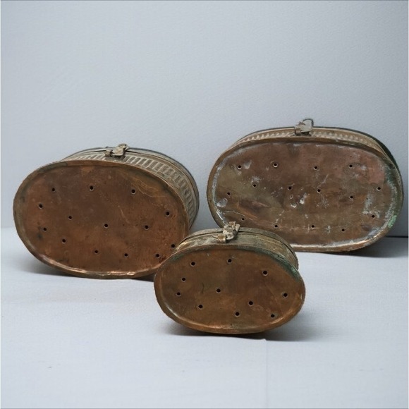 Vintage Set Of 3 Turkish Copper Hand Hammered Trinket Box Set Hinged Metal - Picture 5 of 9